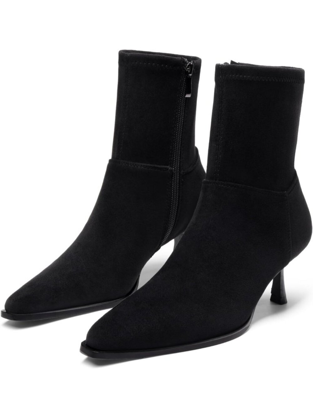 Women's All Black Pointed Toe Kitten Heel Side Zipper Dress Vintage Fashion Boot